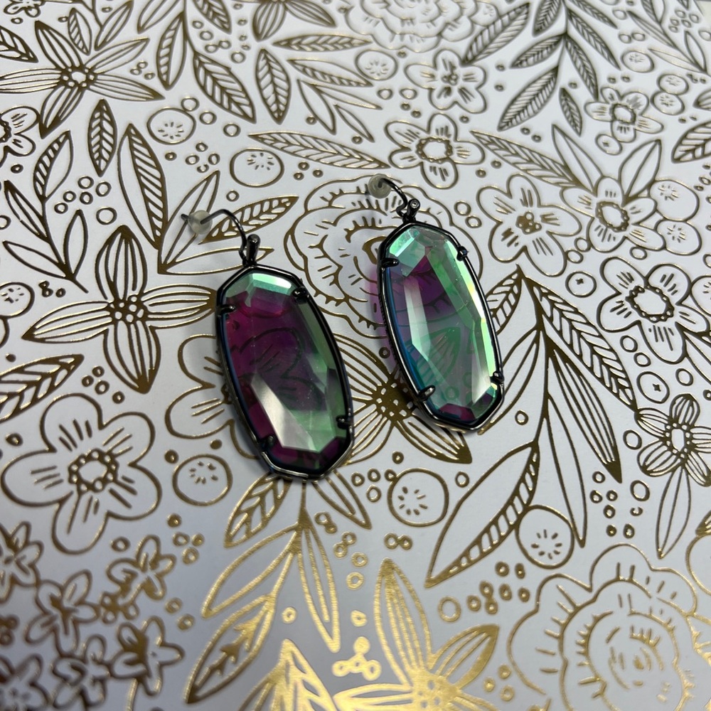 Faceted Elle Gunmetal Drop Earrings In Gray Dichroic Glass